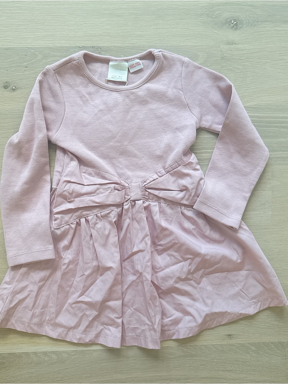 NWT Zara Girls Pink Bow Dress Ribbed Top